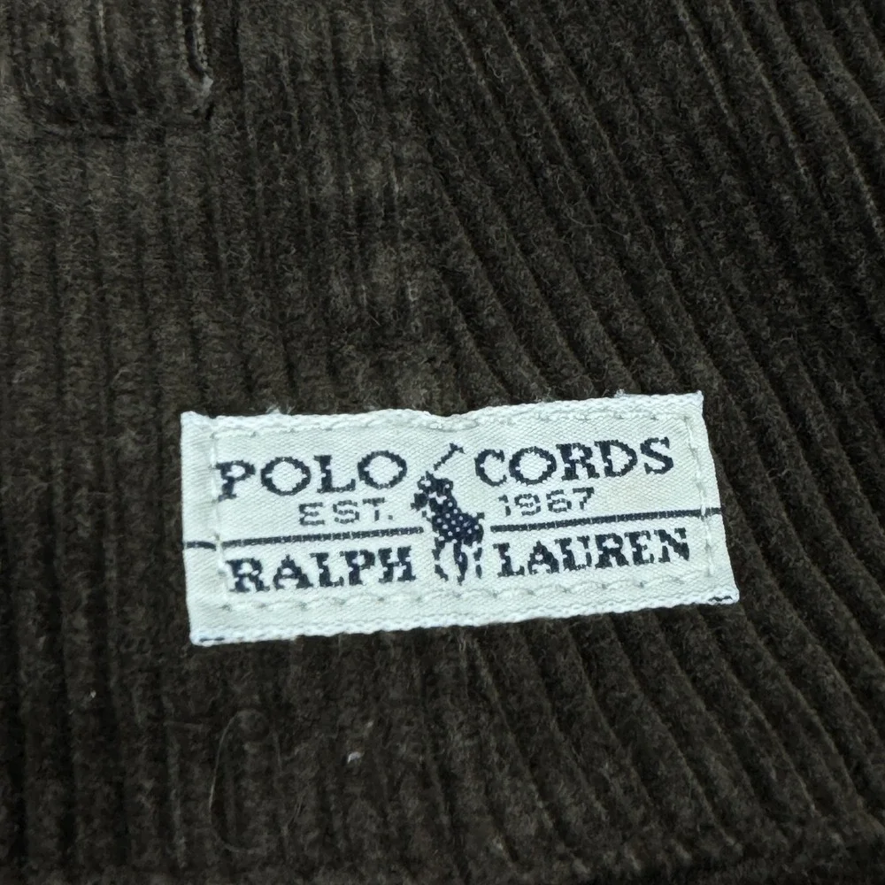Polo Ralph Lauren Cords Corduroy Pants Mens 38x29.5 Brown Pleated Wide Wale 90s